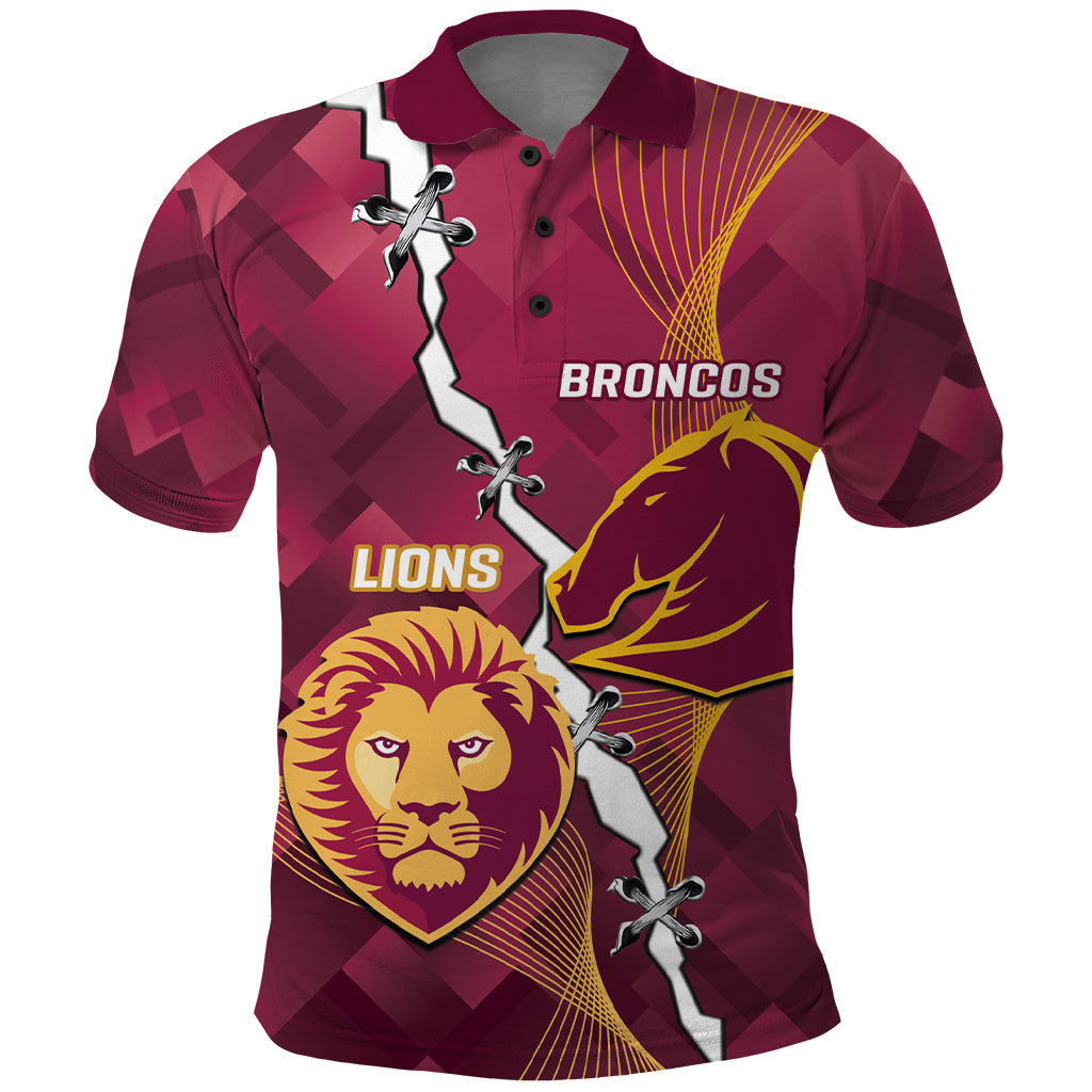 Personalised Lions Football And Broncos Rugby Polo Shirt Sporty Version