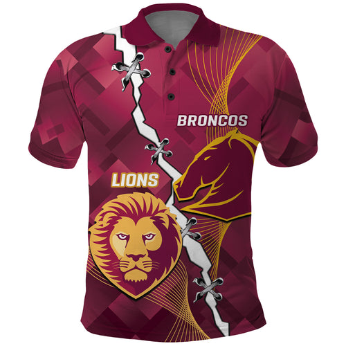Personalised Lions Football And Broncos Rugby Polo Shirt Sporty Version