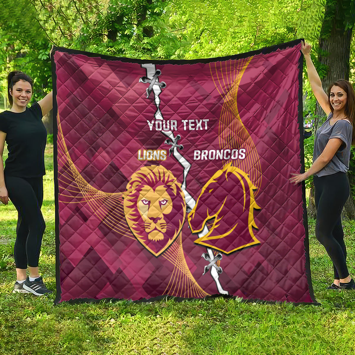 Personalised Lions Football And Broncos Rugby Quilt Sporty Version