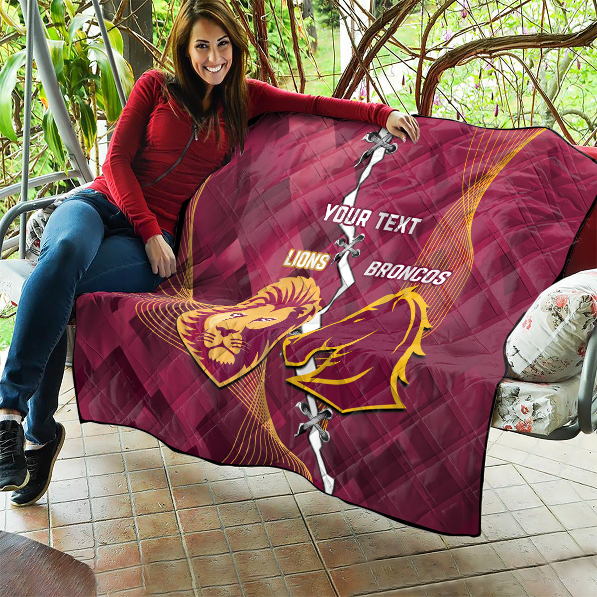 Personalised Lions Football And Broncos Rugby Quilt Sporty Version