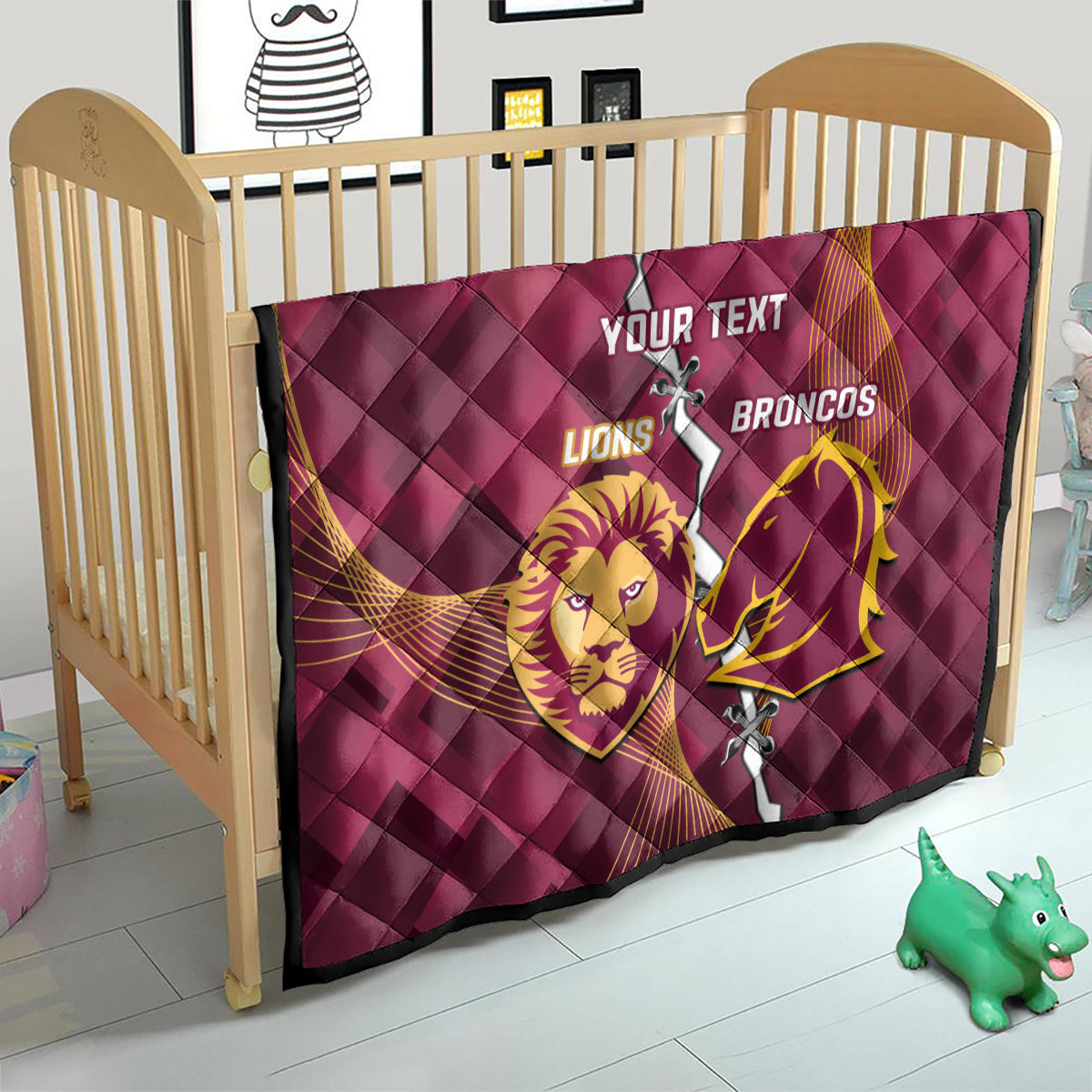 Personalised Lions Football And Broncos Rugby Quilt Sporty Version