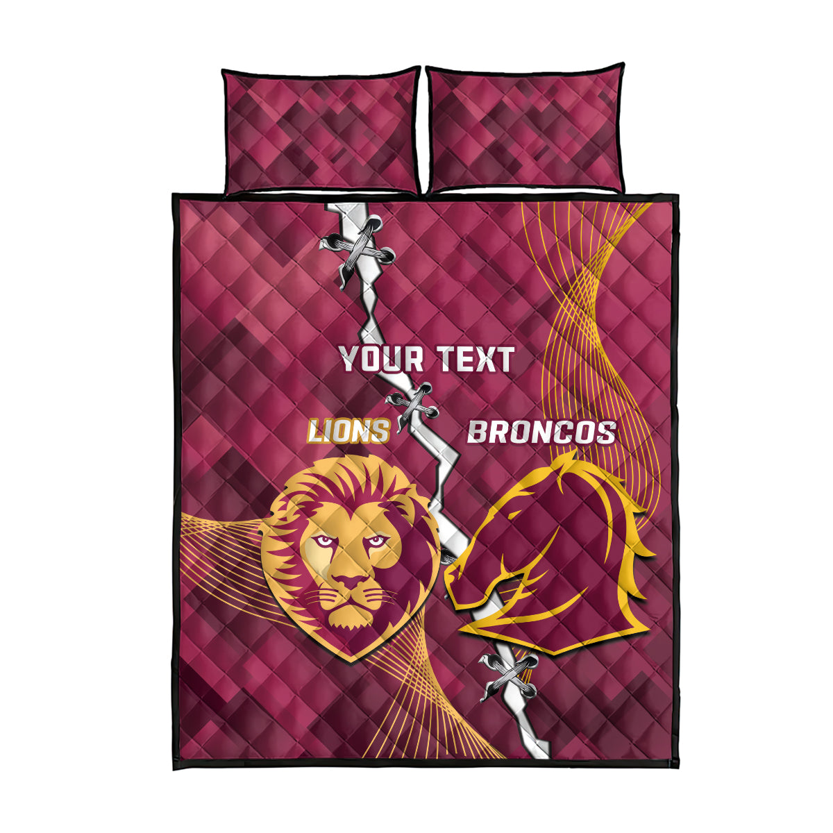 Personalised Lions Football And Broncos Rugby Quilt Bed Set Sporty Version
