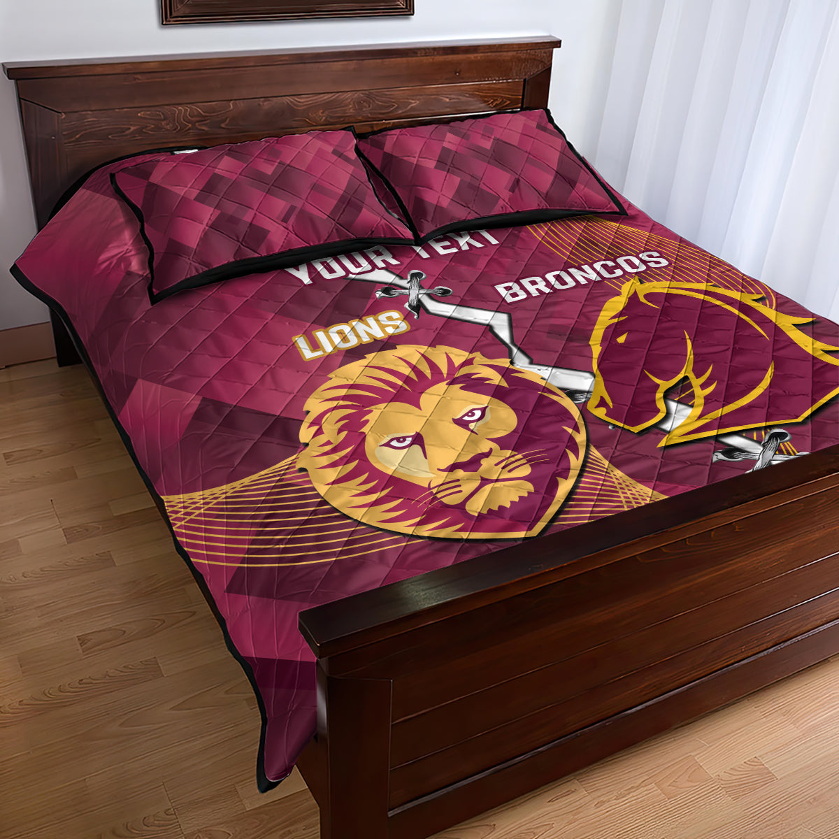 Personalised Lions Football And Broncos Rugby Quilt Bed Set Sporty Version