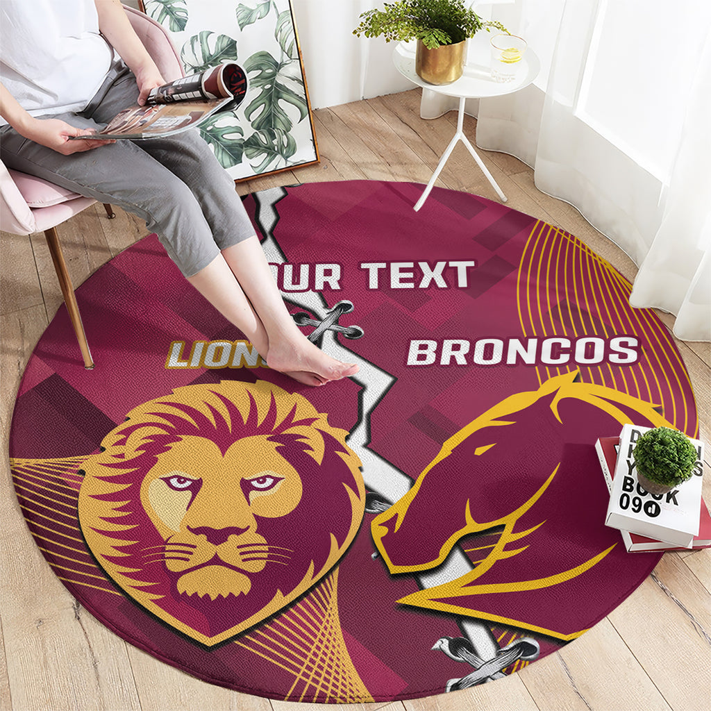 Personalised Lions Football And Broncos Rugby Round Carpet Sporty Version