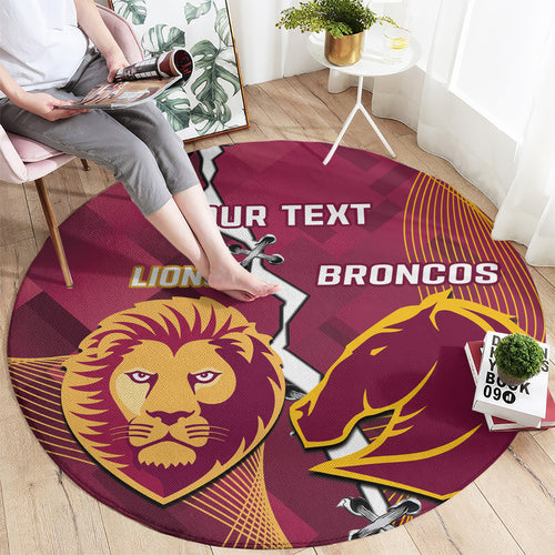 Personalised Lions Football And Broncos Rugby Round Carpet Sporty Version