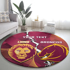 Personalised Lions Football And Broncos Rugby Round Carpet Sporty Version