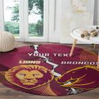 Personalised Lions Football And Broncos Rugby Round Carpet Sporty Version