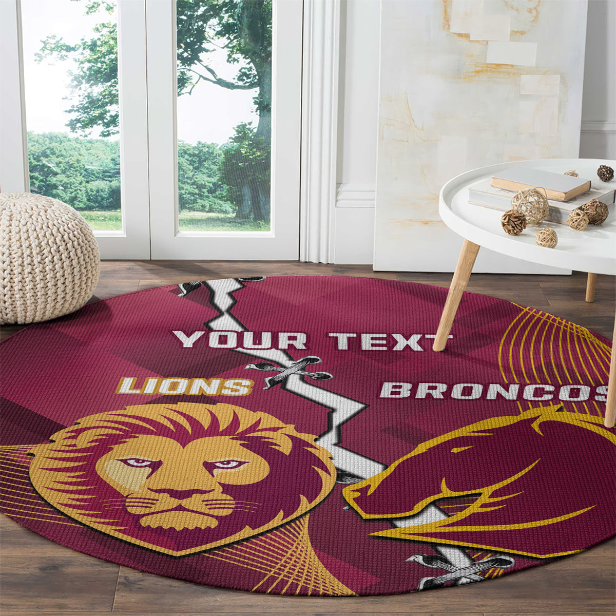 Personalised Lions Football And Broncos Rugby Round Carpet Sporty Version