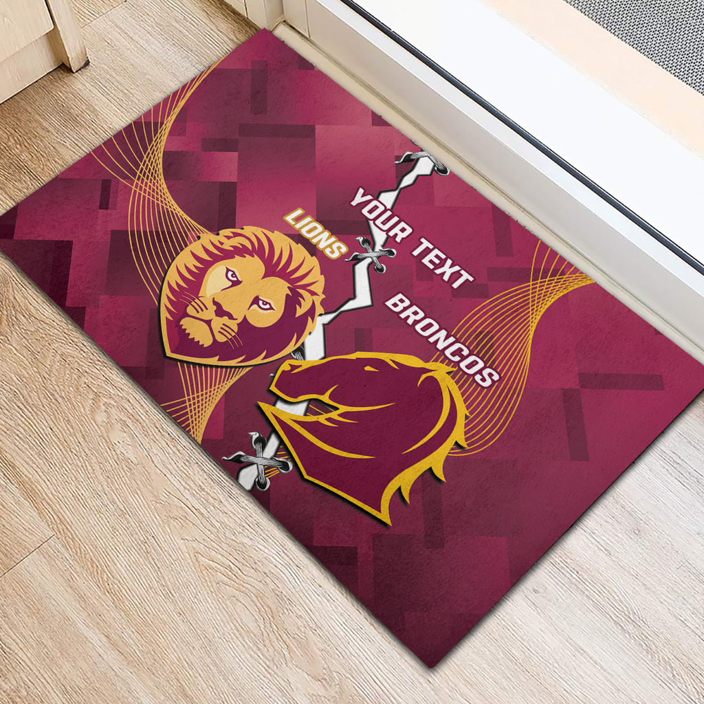 Personalised Lions Football And Broncos Rugby Rubber Doormat Sporty Version
