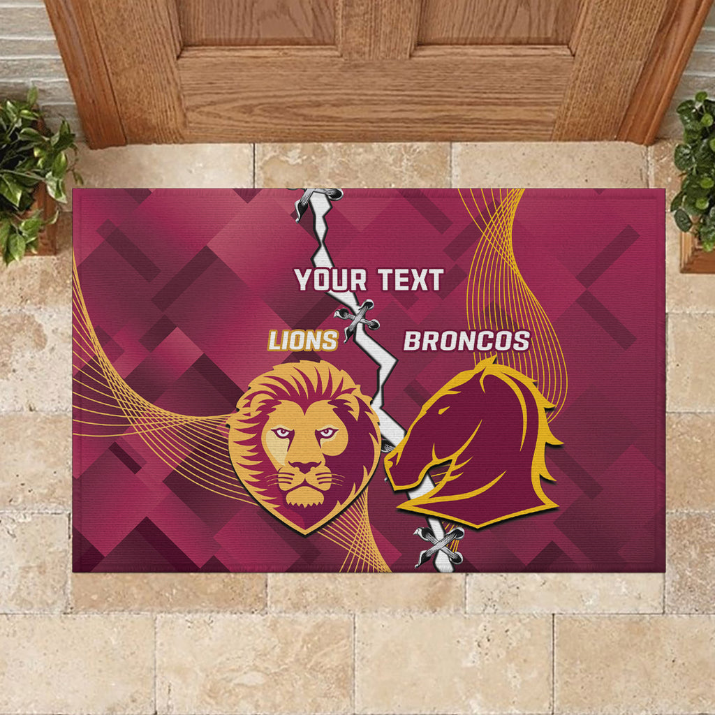 Personalised Lions Football And Broncos Rugby Rubber Doormat Sporty Version