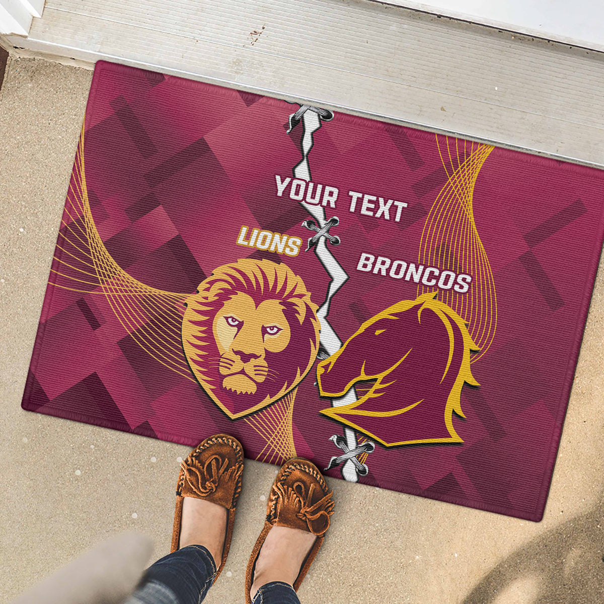 Personalised Lions Football And Broncos Rugby Rubber Doormat Sporty Version