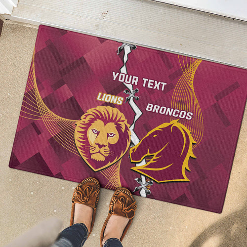 Personalised Lions Football And Broncos Rugby Rubber Doormat Sporty Version