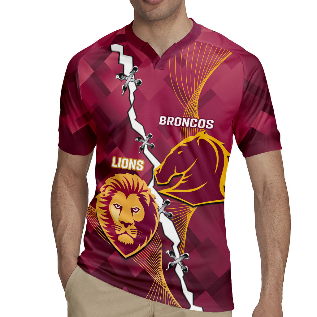 Personalised Lions Football And Broncos Rugby Rugby Jersey Sporty Version