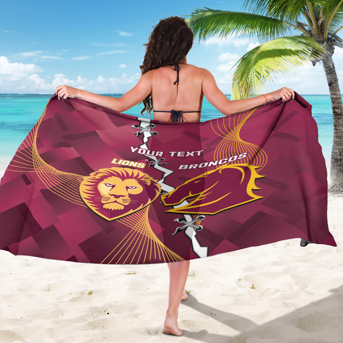 Personalised Lions Football And Broncos Rugby Sarong Sporty Version