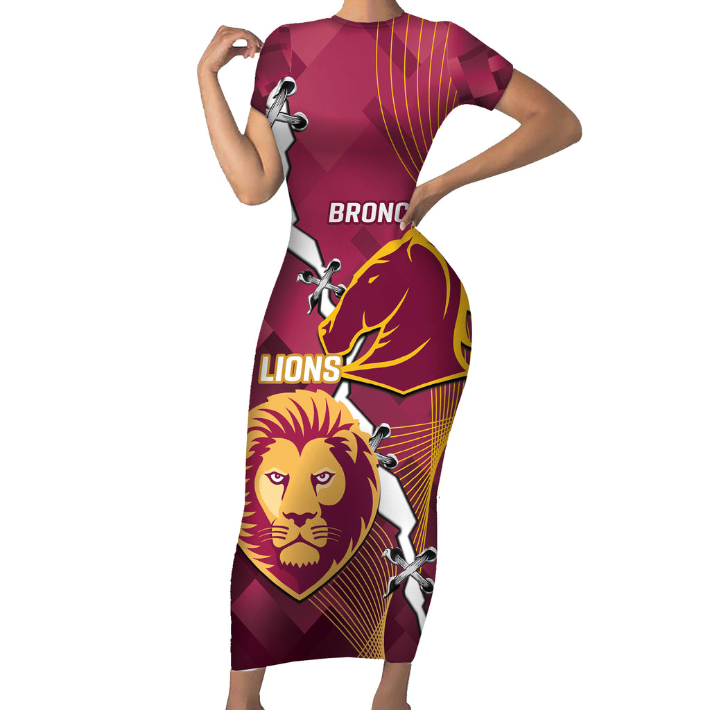Personalised Lions Football And Broncos Rugby Short Sleeve Bodycon Dress Sporty Version