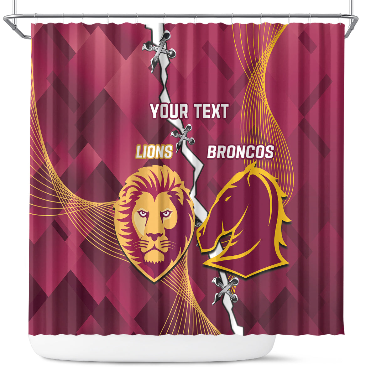 Personalised Lions Football And Broncos Rugby Shower Curtain Sporty Version
