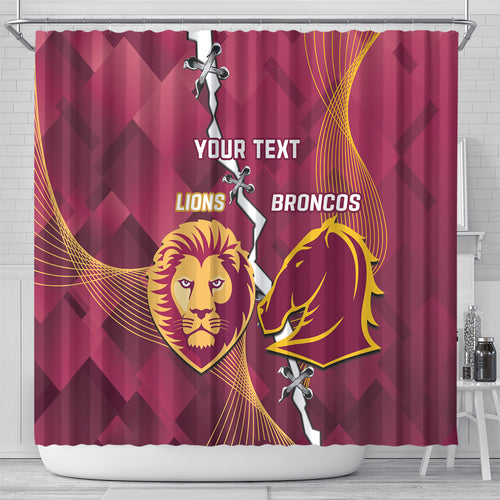 Personalised Lions Football And Broncos Rugby Shower Curtain Sporty Version