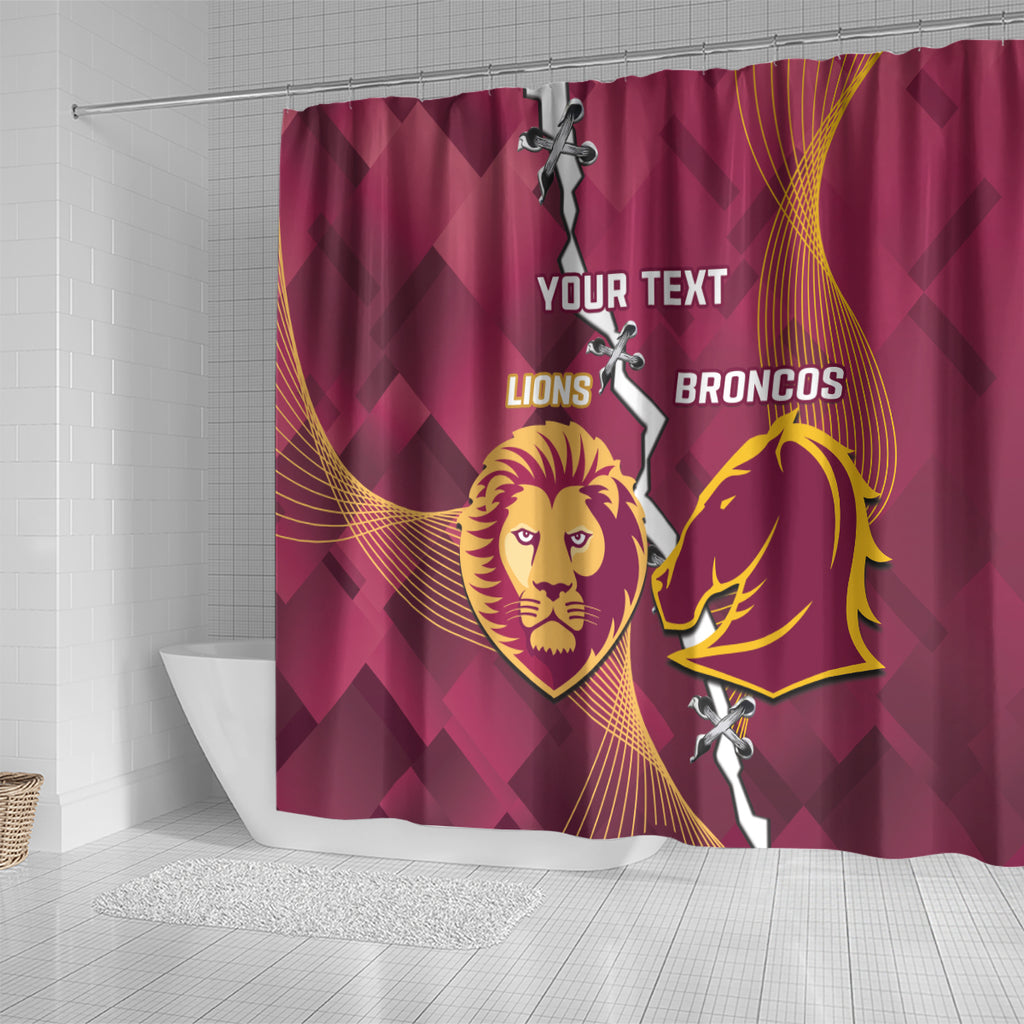 Personalised Lions Football And Broncos Rugby Shower Curtain Sporty Version