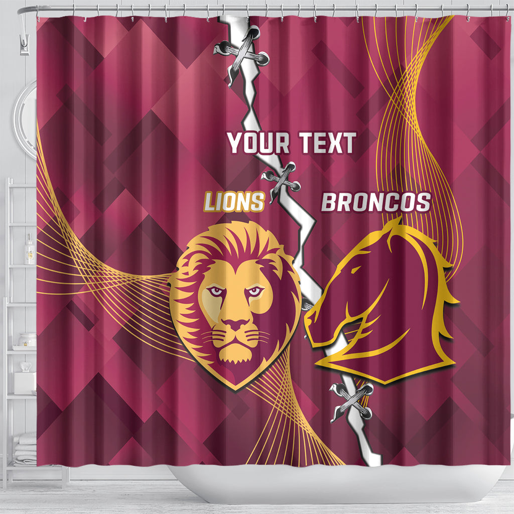 Personalised Lions Football And Broncos Rugby Shower Curtain Sporty Version