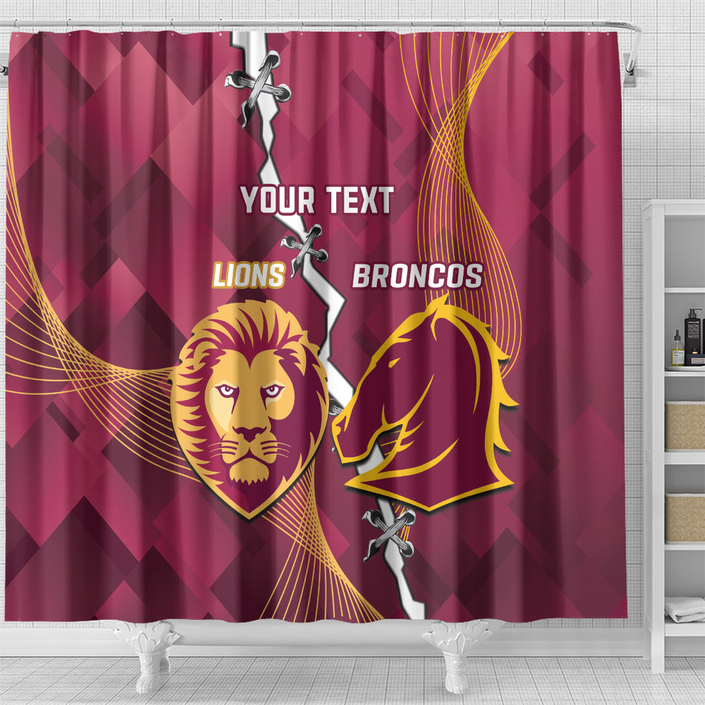 Personalised Lions Football And Broncos Rugby Shower Curtain Sporty Version