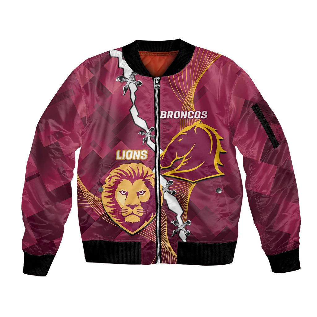 Personalised Lions Football And Broncos Rugby Sleeve Zip Bomber Jacket Sporty Version