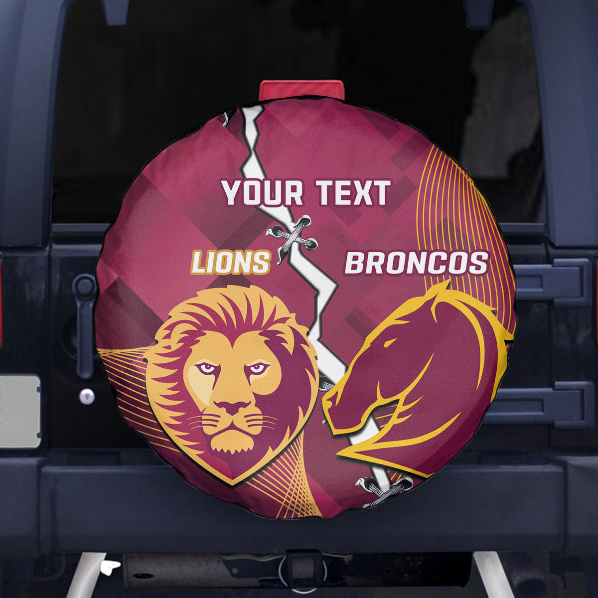 Personalised Lions Football And Broncos Rugby Spare Tire Cover Sporty Version
