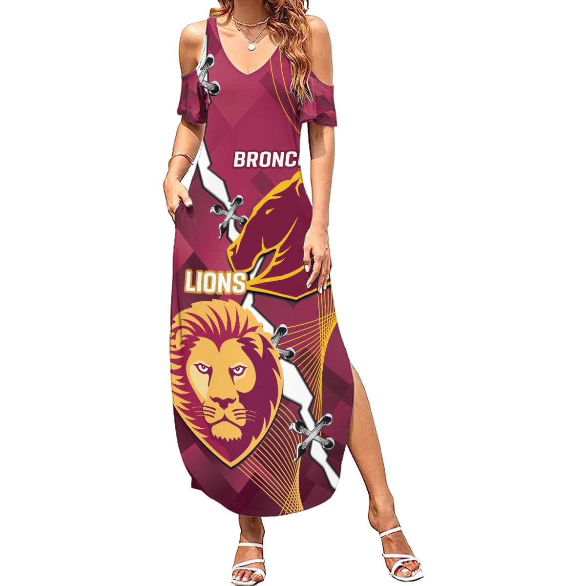 Personalised Lions Football And Broncos Rugby Summer Maxi Dress Sporty Version