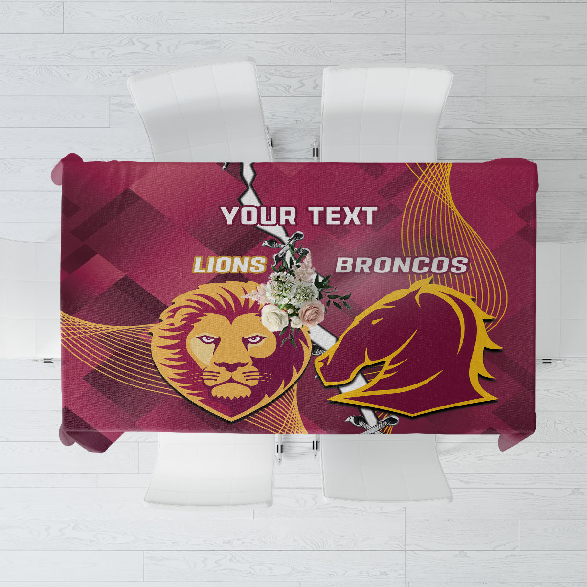 Personalised Lions Football And Broncos Rugby Tablecloth Sporty Version