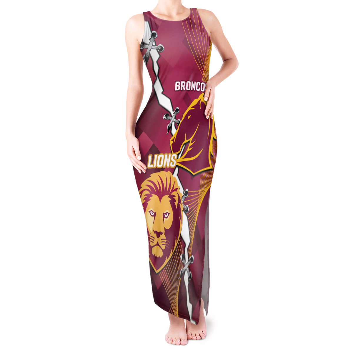 Personalised Lions Football And Broncos Rugby Tank Maxi Dress Sporty Version