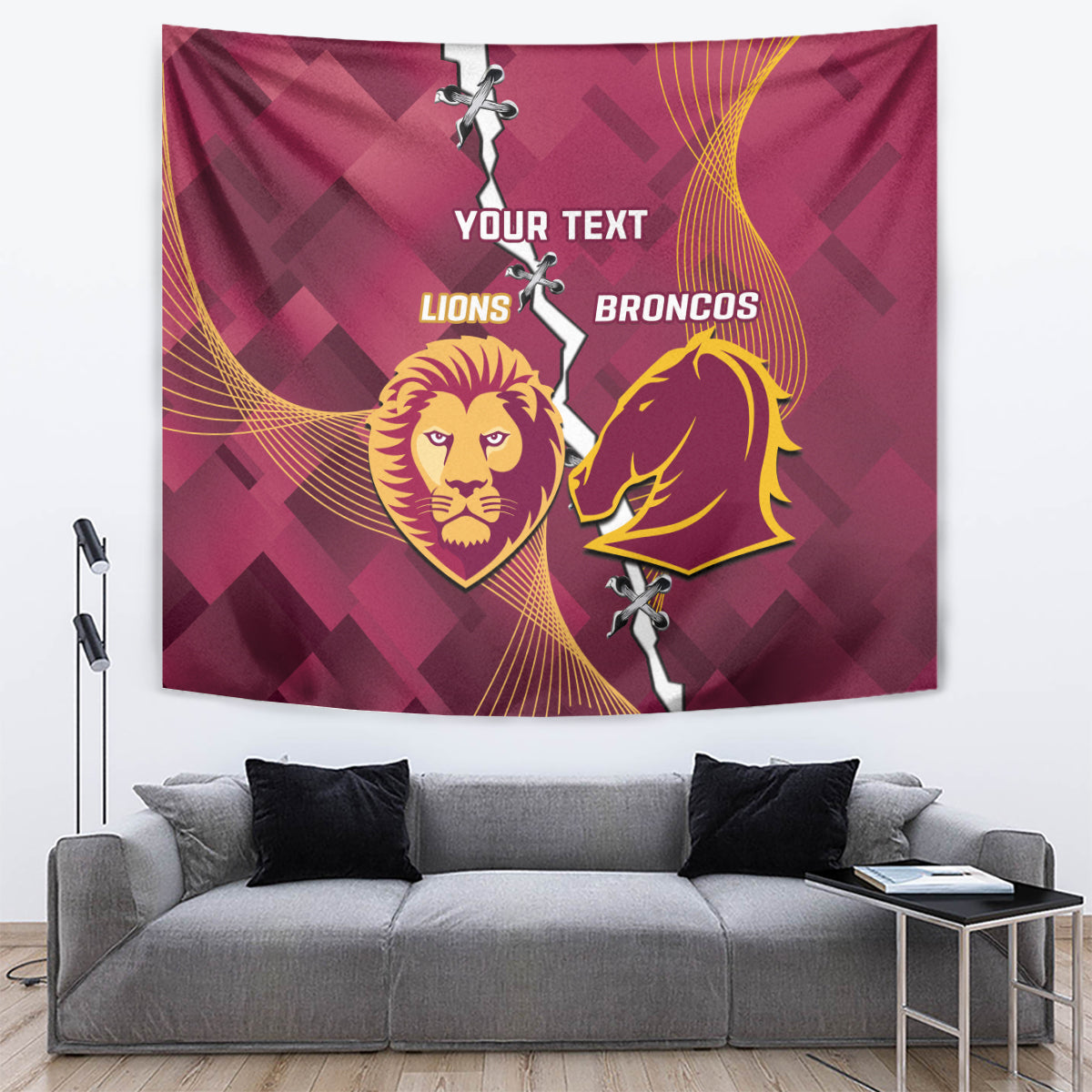 Personalised Lions Football And Broncos Rugby Tapestry Sporty Version