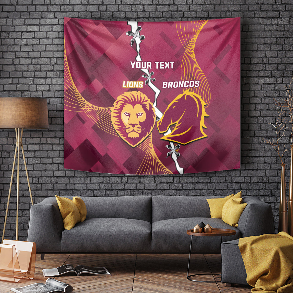 Personalised Lions Football And Broncos Rugby Tapestry Sporty Version