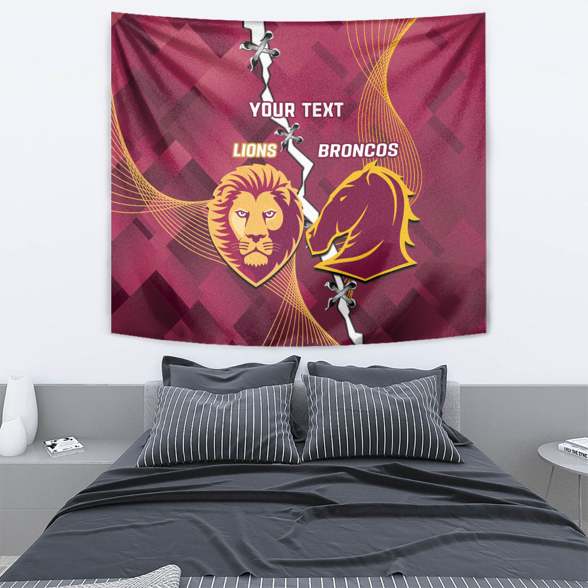 Personalised Lions Football And Broncos Rugby Tapestry Sporty Version