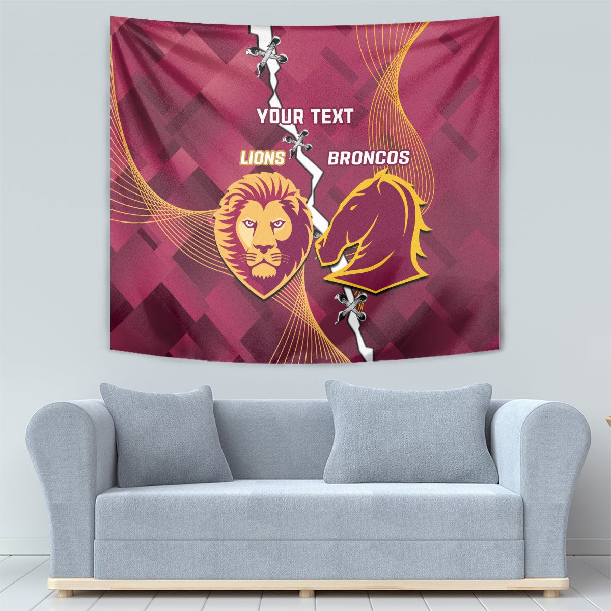 Personalised Lions Football And Broncos Rugby Tapestry Sporty Version
