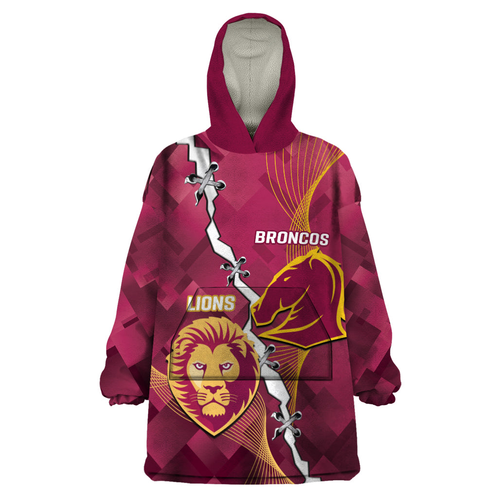 Personalised Lions Football And Broncos Rugby Wearable Blanket Hoodie Sporty Version