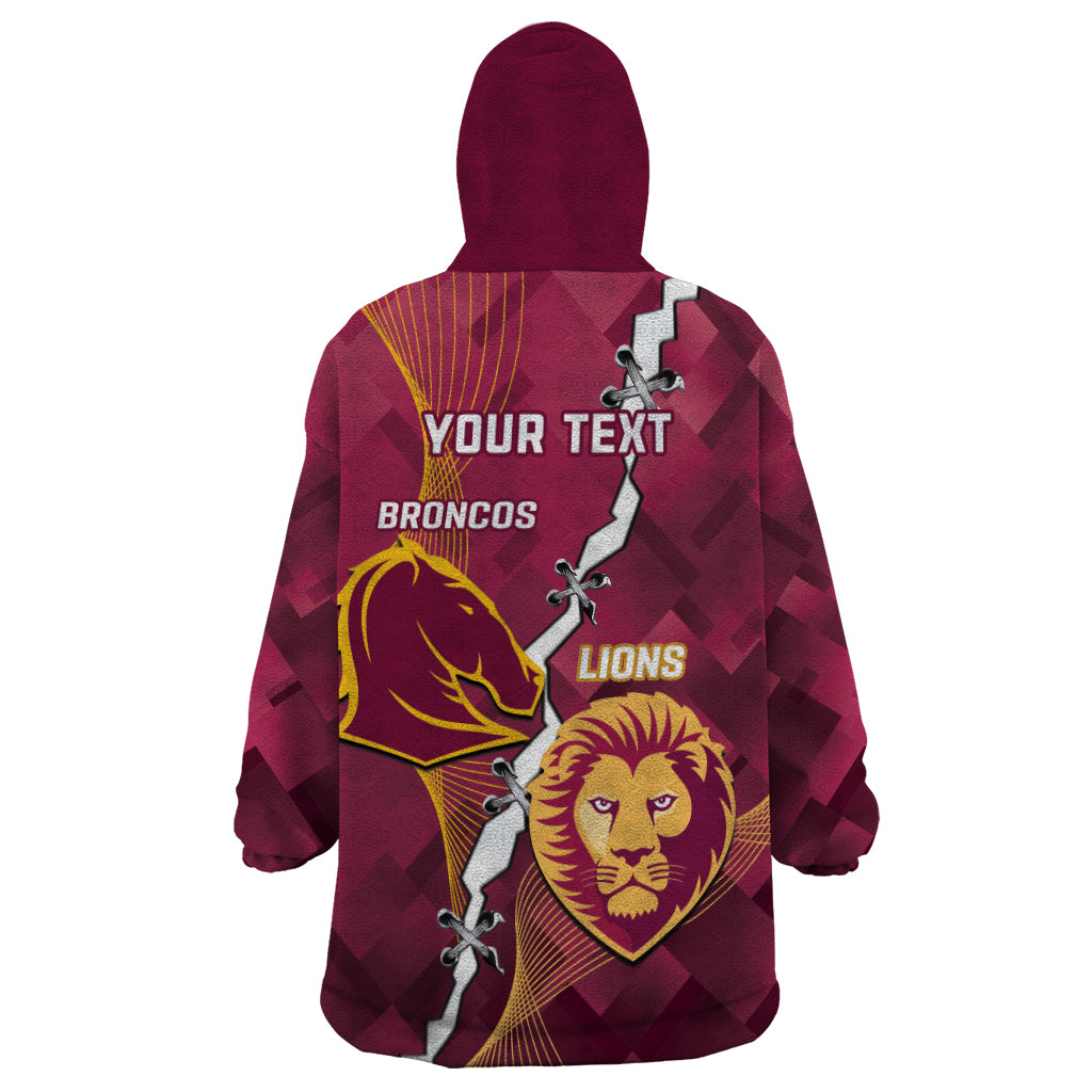 Personalised Lions Football And Broncos Rugby Wearable Blanket Hoodie Sporty Version