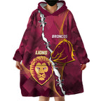 Personalised Lions Football And Broncos Rugby Wearable Blanket Hoodie Sporty Version