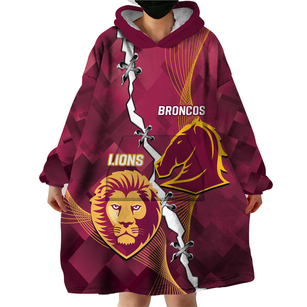 Personalised Lions Football And Broncos Rugby Wearable Blanket Hoodie Sporty Version