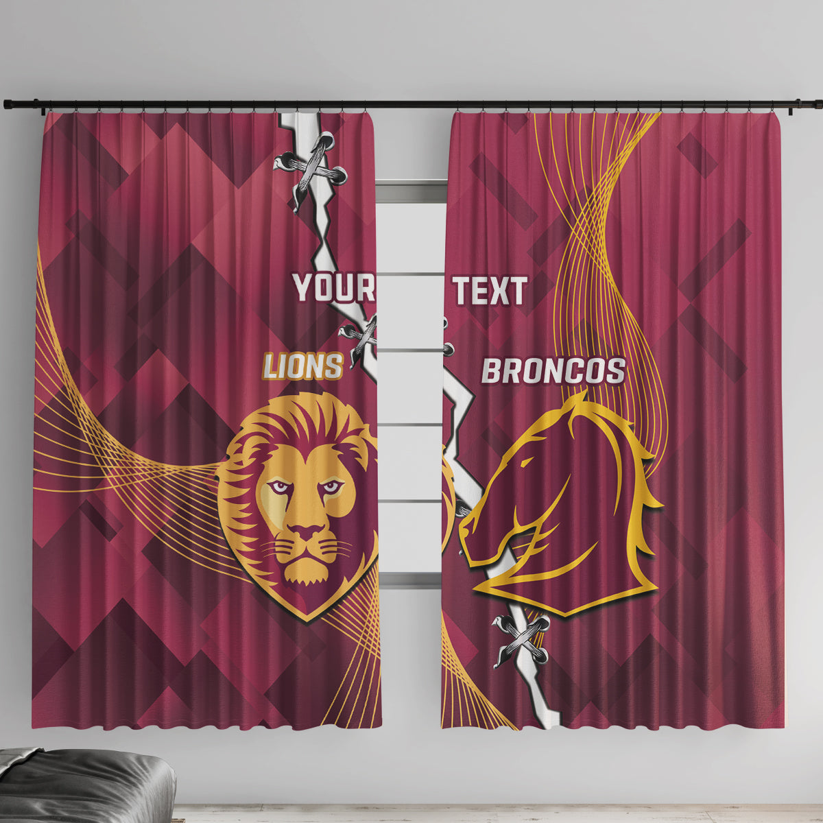 Personalised Lions Football And Broncos Rugby Window Curtain Sporty Version