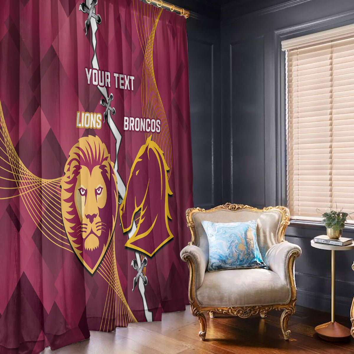 Personalised Lions Football And Broncos Rugby Window Curtain Sporty Version