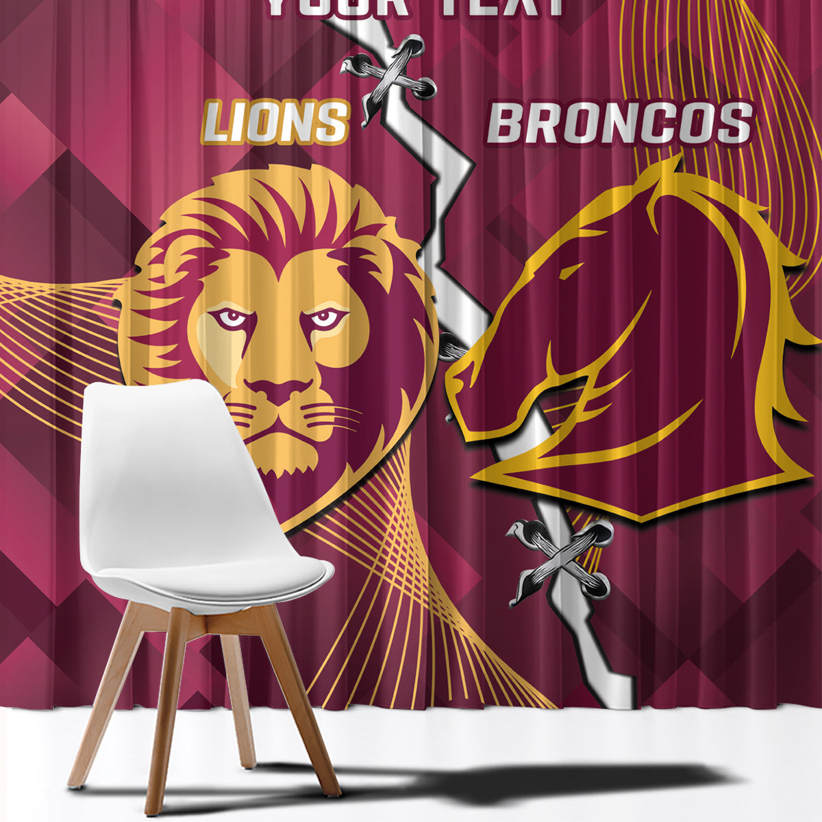 Personalised Lions Football And Broncos Rugby Window Curtain Sporty Version