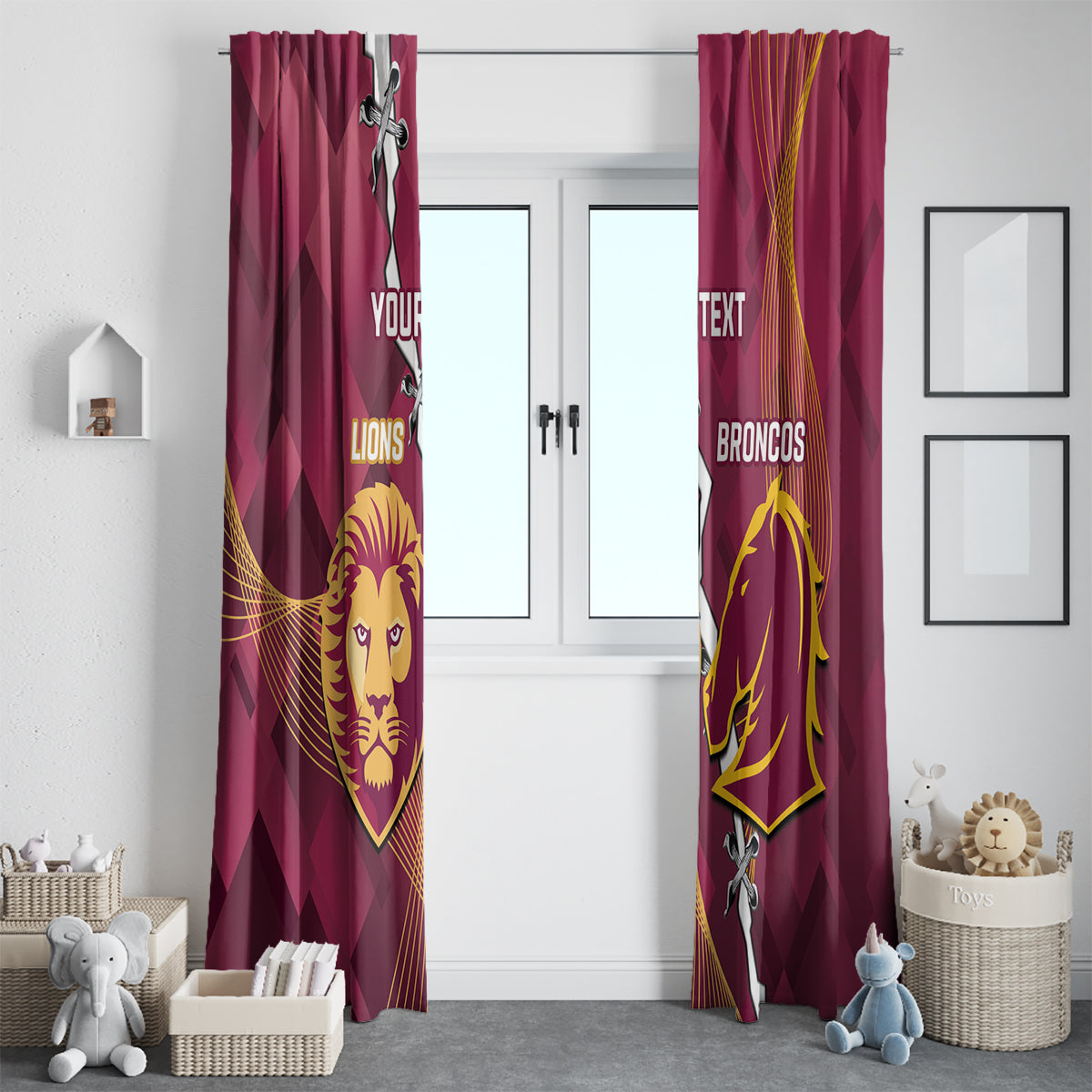 Personalised Lions Football And Broncos Rugby Window Curtain Sporty Version
