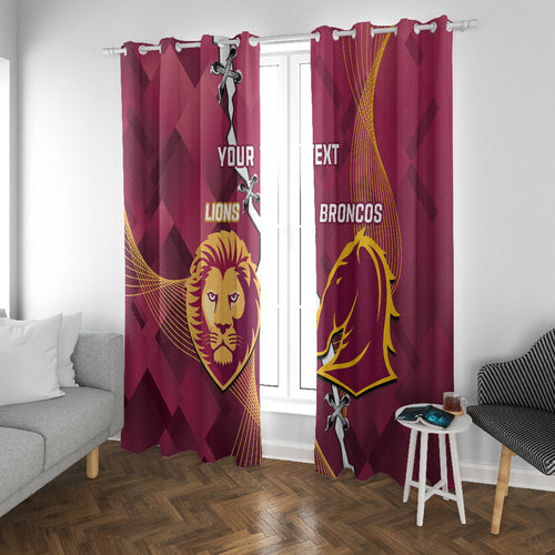 Personalised Lions Football And Broncos Rugby Window Curtain Sporty Version