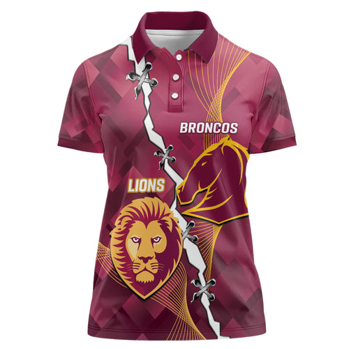 Personalised Lions Football And Broncos Rugby Women Polo Shirt Sporty Version