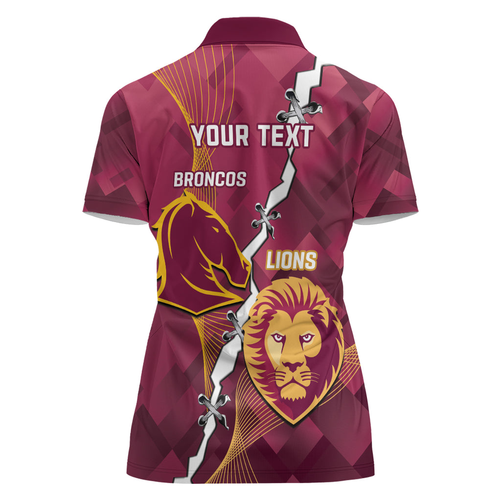 Personalised Lions Football And Broncos Rugby Women Polo Shirt Sporty Version