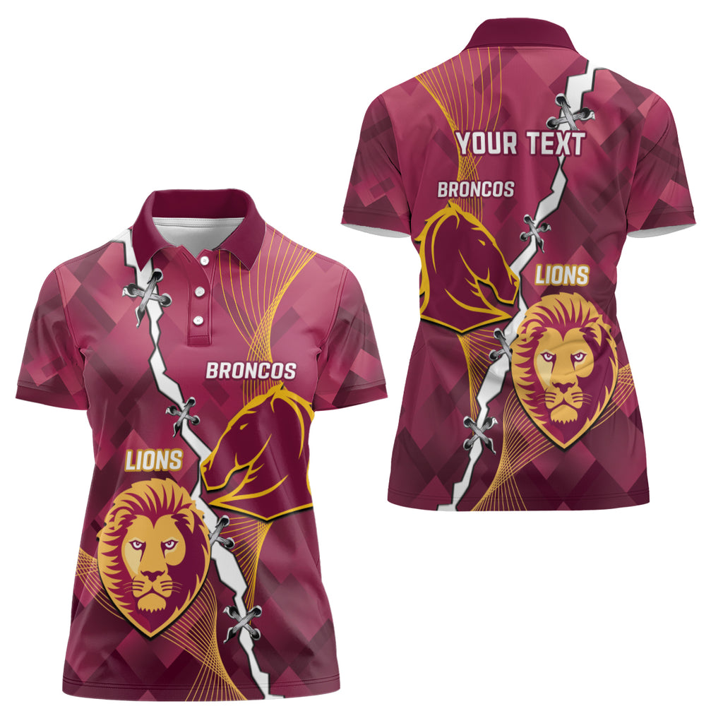 Personalised Lions Football And Broncos Rugby Women Polo Shirt Sporty Version