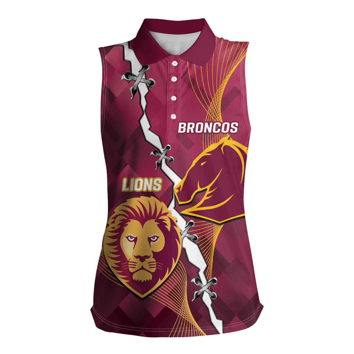 Personalised Lions Football And Broncos Rugby Women Sleeveless Polo Shirt Sporty Version