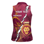 Personalised Lions Football And Broncos Rugby Women Sleeveless Polo Shirt Sporty Version