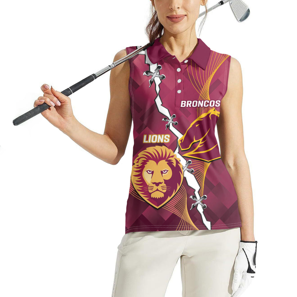 Personalised Lions Football And Broncos Rugby Women Sleeveless Polo Shirt Sporty Version
