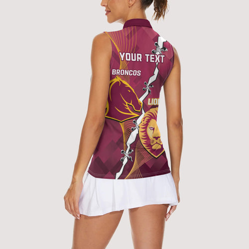 Personalised Lions Football And Broncos Rugby Women Sleeveless Polo Shirt Sporty Version