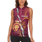 Personalised Lions Football And Broncos Rugby Women Sleeveless Polo Shirt Sporty Version